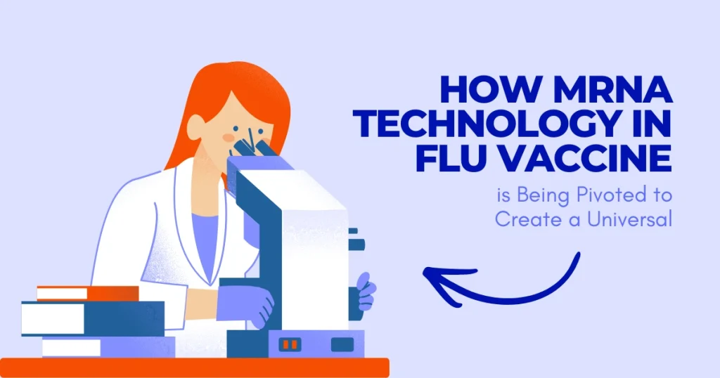 Here is the alt text, caption, and description for your latest graphic regarding mRNA vaccine technology. New: Universal Flu Vaccine & mRNA Technology Alt Text SEO-focused: Illustration of a scientist using a microscope titled "How mRNA Technology in Flu Vaccine is Being Pivoted to Create a Universal [Vaccine].