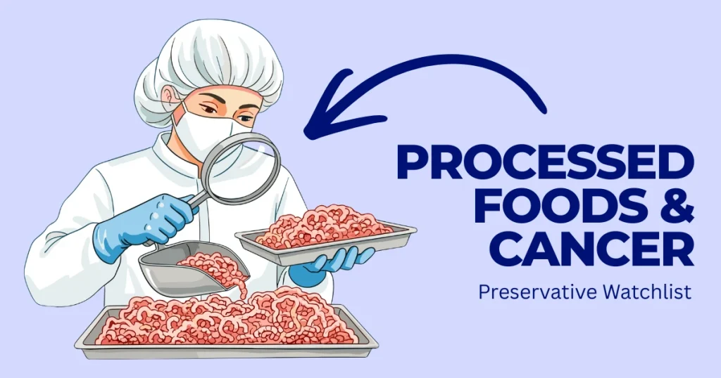 Laboratory scientist inspecting processed meat with a magnifying glass for food safety research.