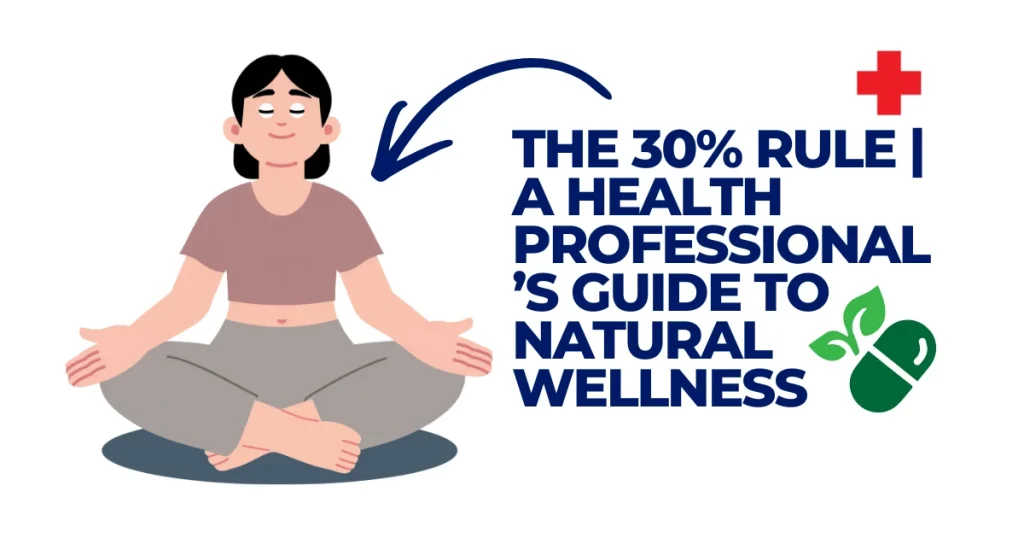 The 30% Rule | A Health Professional’s Guide to Natural Wellness Illustration of a woman practicing mindful meditation in a seated yoga pose with text overlay "The 30% Rule: A Health Professional's Guide to Natural Wellness."