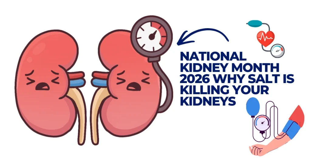 Illustration of kidneys being strained by high blood pressure for National Kidney Month 2026 awareness.
