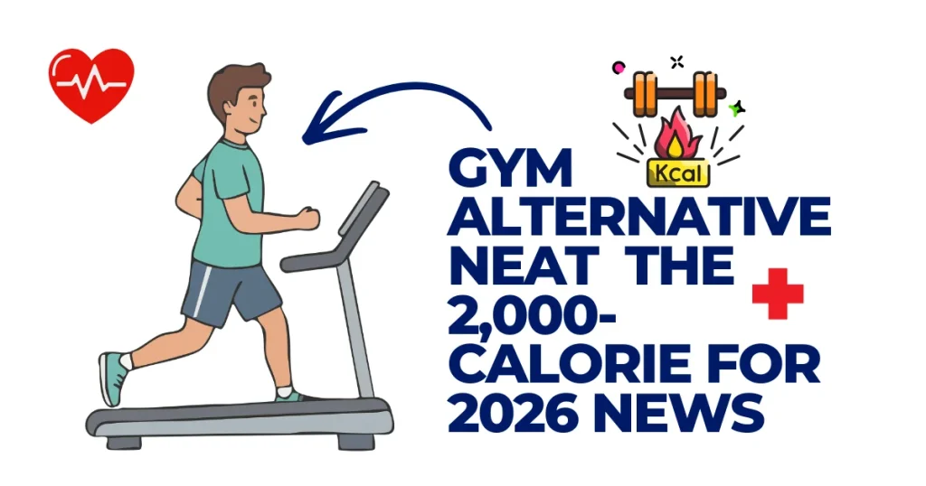 Gym Alternative NEAT | The 2,000-Calorie for 2026 News Illustration of a man running on a treadmill representing NEAT (Non-Exercise Activity Thermogenesis) as a gym alternative for burning 2,000 calories.