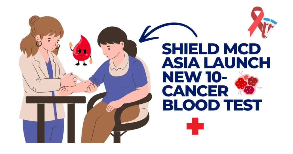 Illustration of a healthcare professional performing a blood draw for the Shield MCD Asia 10-cancer multi-cancer detection test.