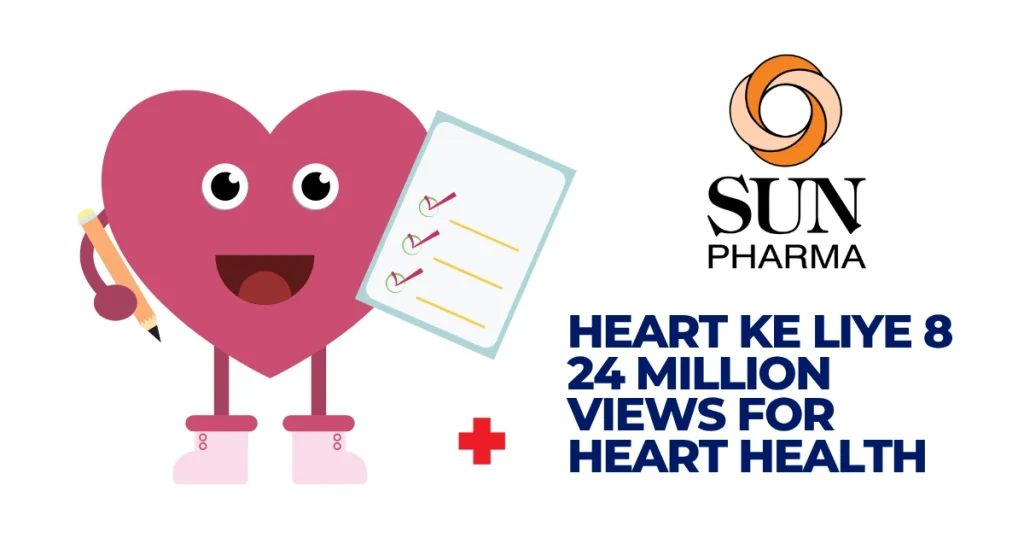 Animated heart character holding a medical checklist with Sun Pharma logo for heart health awareness. HEART KE LIYE 8